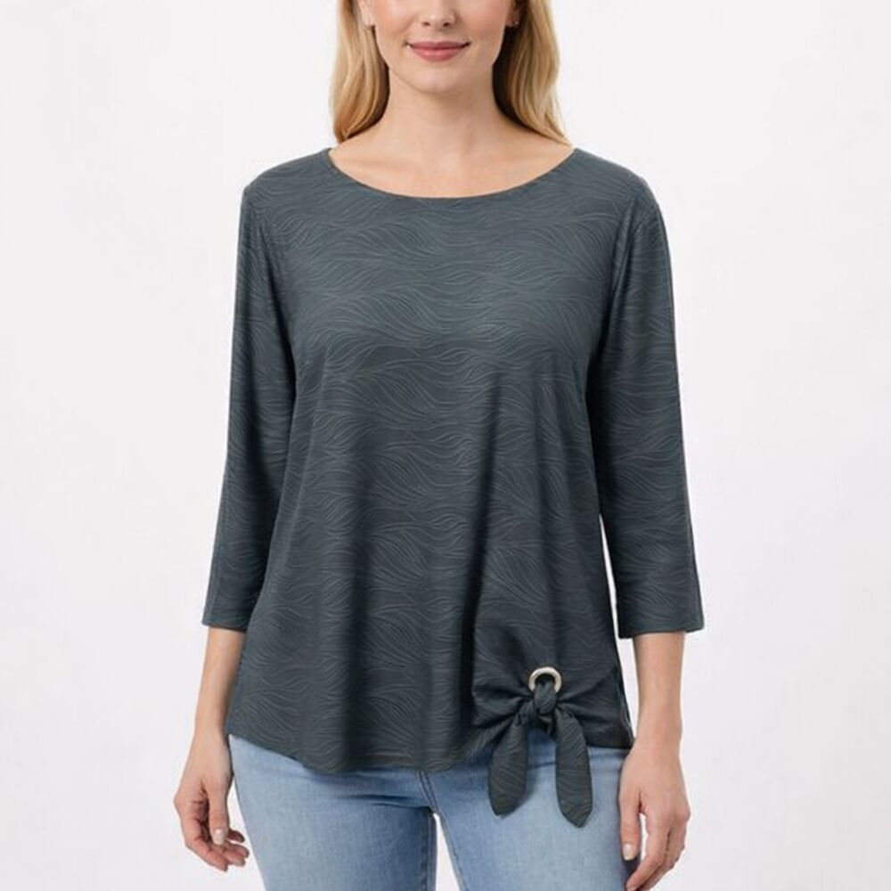 Chico’s Easywear Top Size 2 (12) Gray Textured Fabric